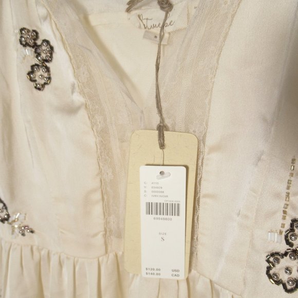 Anthropologie Let Me Be Beaded Lace Trim Silky Cami Ivory - Small - Picture 13 of 15